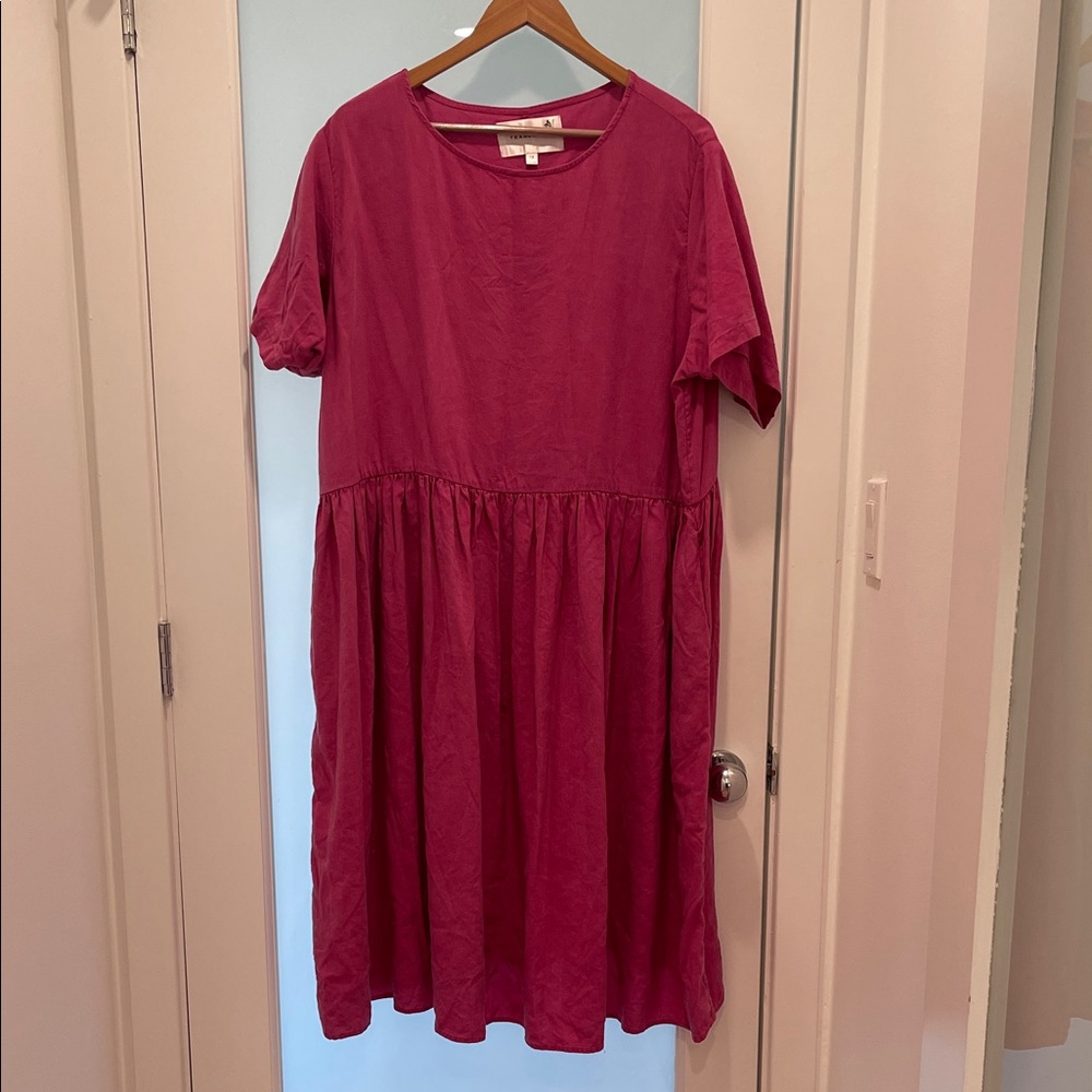 Tradlands Nico Linen Pink Short Sleeve Dress